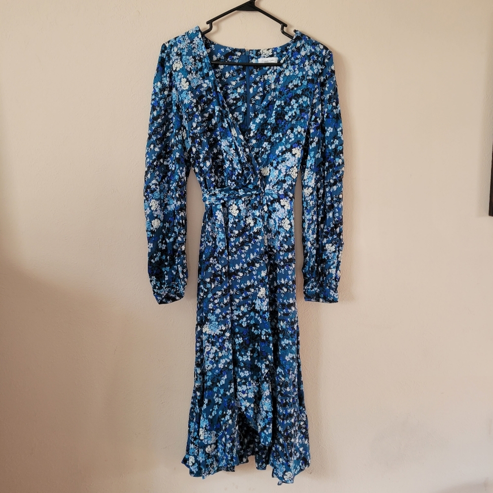 Calvin Klein Floral Midi Dress V Neck Cascading Size 10 Multicolor